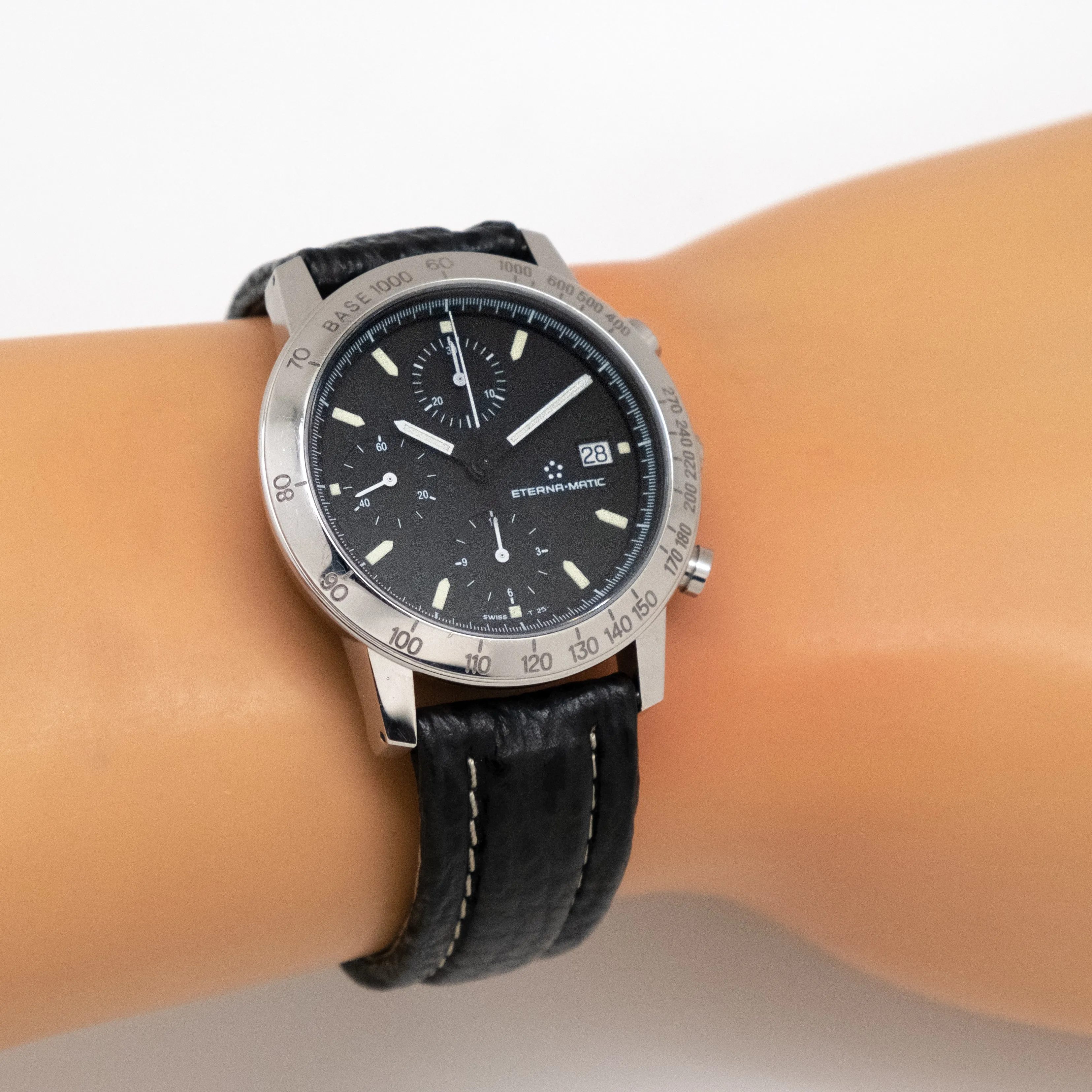 1990's era Eterna-Matic Kontiki Automatic Date Reference 674.1501.41S Stainless Steel Watch (# 14578)
