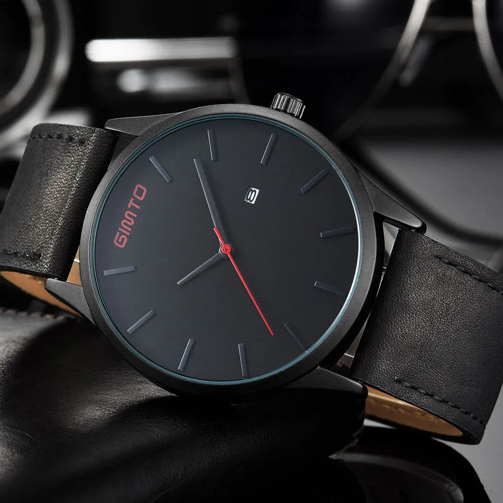 2017 Black Casual Men Watch Luxury GIMTO Fashion Business Dress Quartz Men's Watches Genuine Leather Waterproof Male Clock