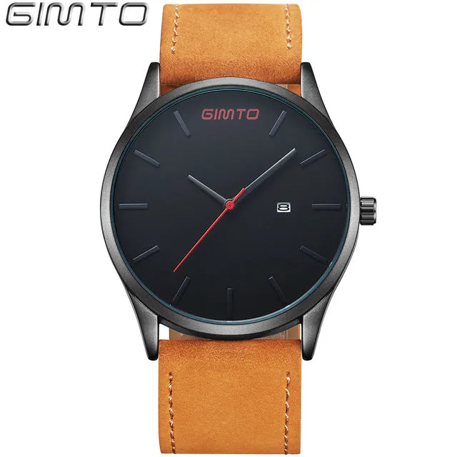 2017 Black Casual Men Watch Luxury GIMTO Fashion Business Dress Quartz Men's Watches Genuine Leather Waterproof Male Clock