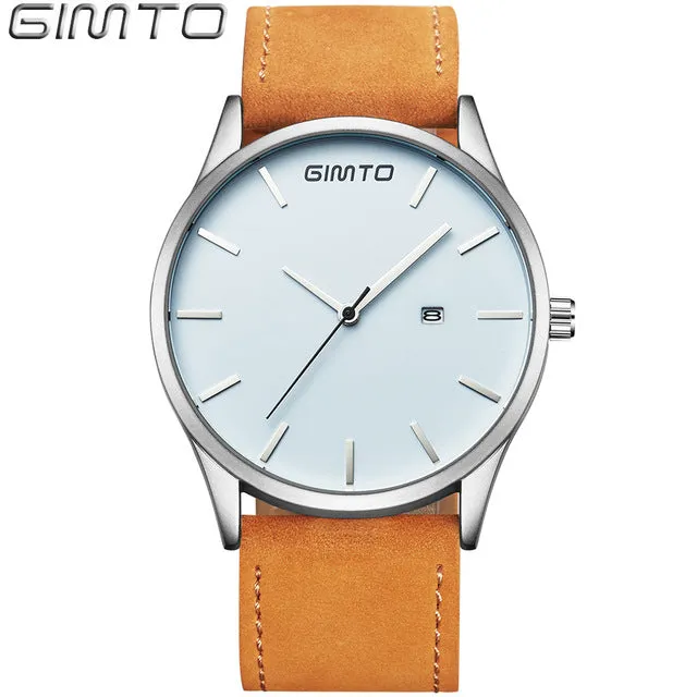 2017 Black Casual Men Watch Luxury GIMTO Fashion Business Dress Quartz Men's Watches Genuine Leather Waterproof Male Clock