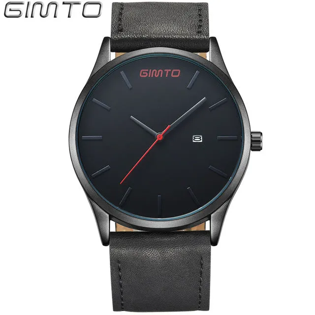 2017 Black Casual Men Watch Luxury GIMTO Fashion Business Dress Quartz Men's Watches Genuine Leather Waterproof Male Clock