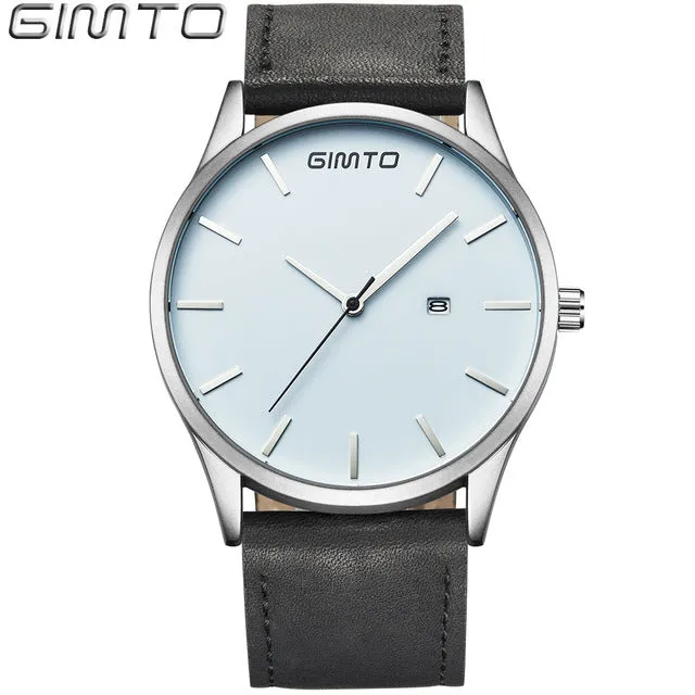 2017 Black Casual Men Watch Luxury GIMTO Fashion Business Dress Quartz Men's Watches Genuine Leather Waterproof Male Clock
