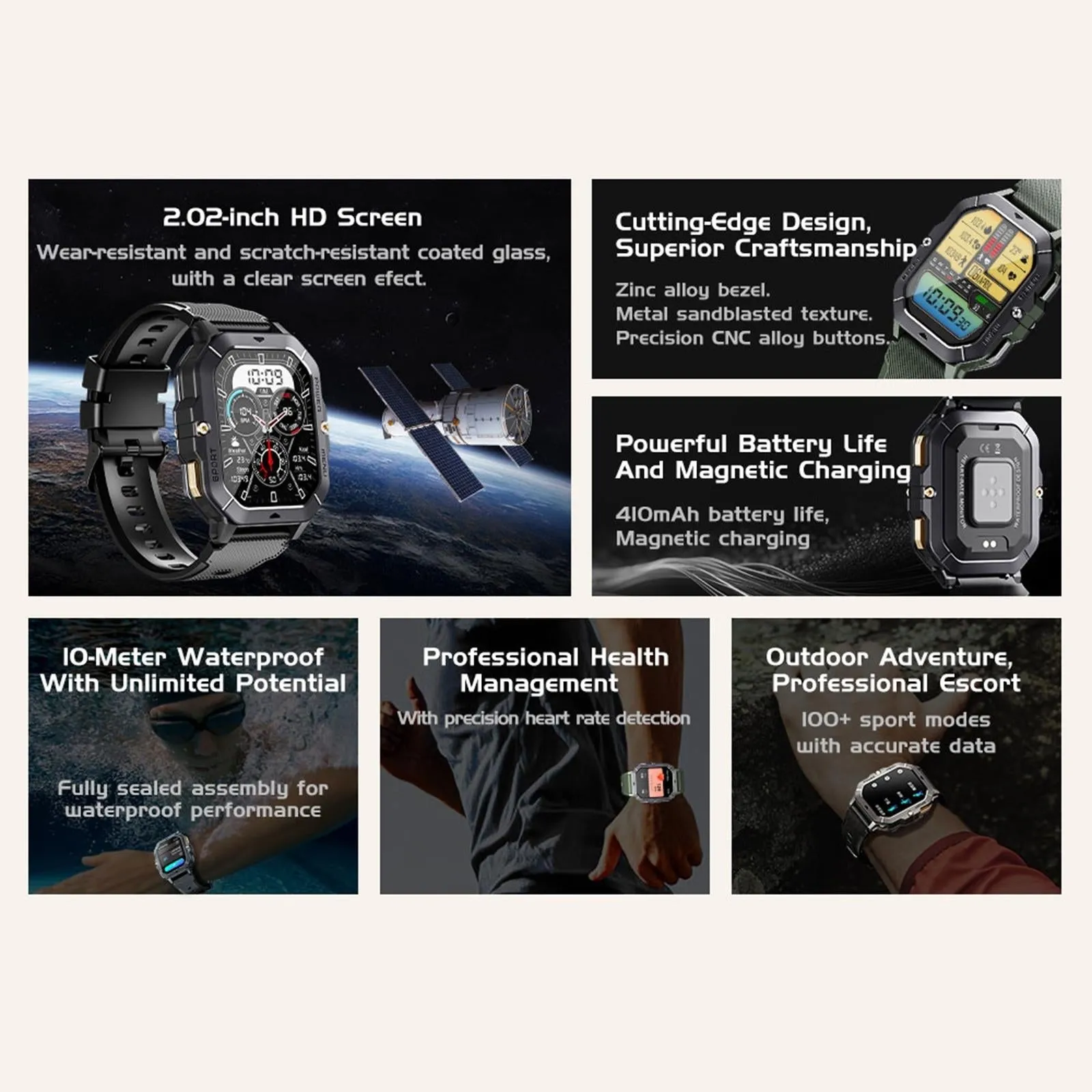 2.02 Inch Sport Smart Watch Support Bluetooth Call / Sleep / Blood Oxygen / Heart Rate / Blood Pressure Health Monitor