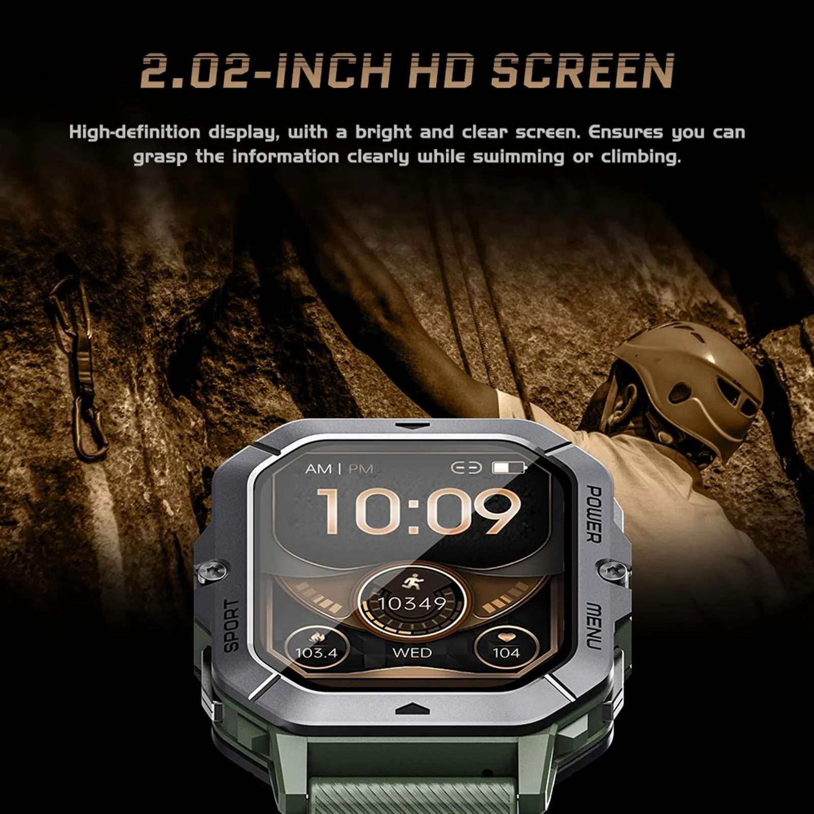 2.02 Inch Sport Smart Watch Support Bluetooth Call / Sleep / Blood Oxygen / Heart Rate / Blood Pressure Health Monitor