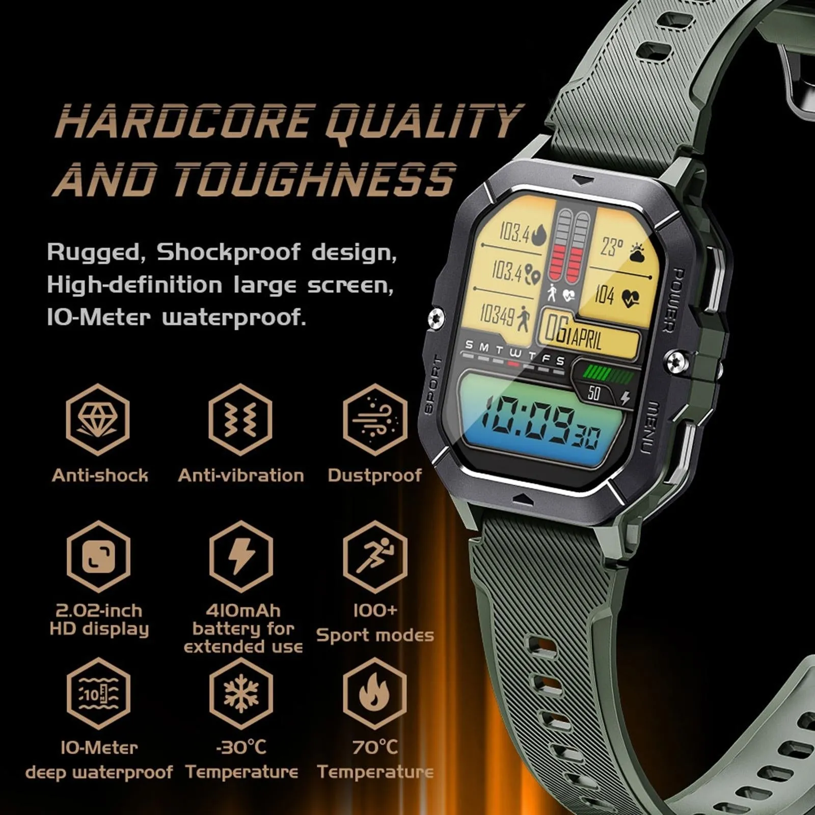 2.02 Inch Sport Smart Watch Support Bluetooth Call / Sleep / Blood Oxygen / Heart Rate / Blood Pressure Health Monitor