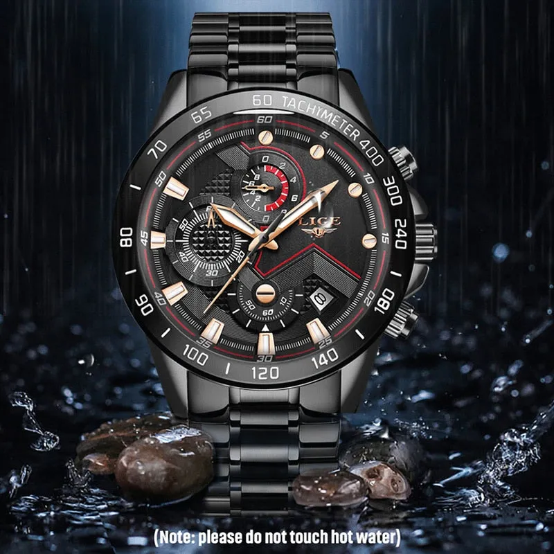 2020 LIGE Fashion Mens Watches Stainless Steel Top Brand Luxury Sport Chronograph Quartz Watch Men Black Watch Relogio Masculino