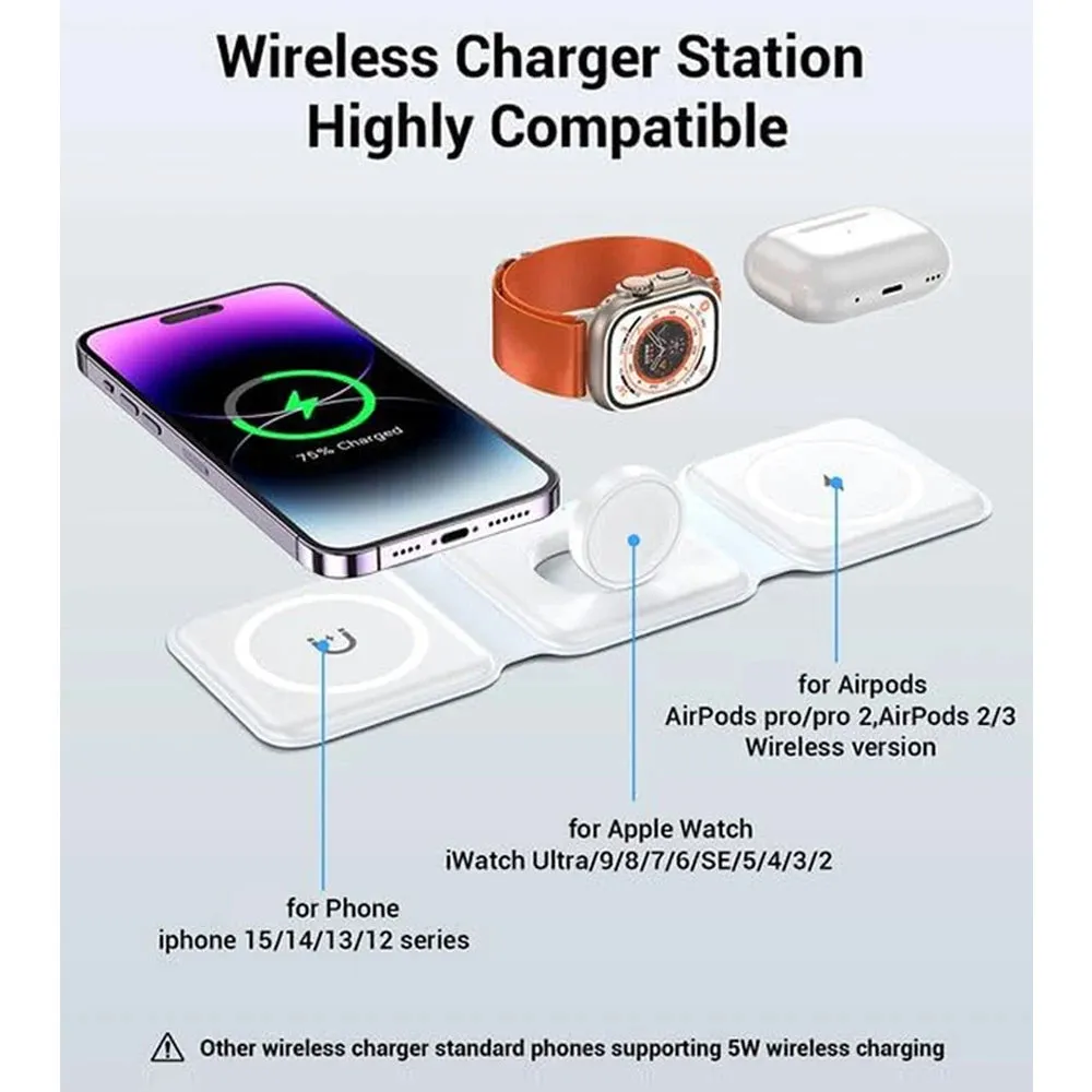 3 in 1 foldable wireless charger|100W 3 in 1 foldable Wireless Charger Pad Stand for iPhone 15 14 13 12Pro Max Airpods iWatch Fast Wireless Charging Dock Station