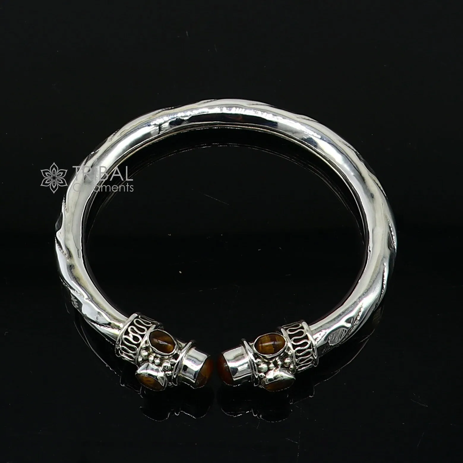 925 sterling silver fabulous tiger eyes stone handmade bangle bracelet kada unisex customized trendy stylish jewelry from india nsk715