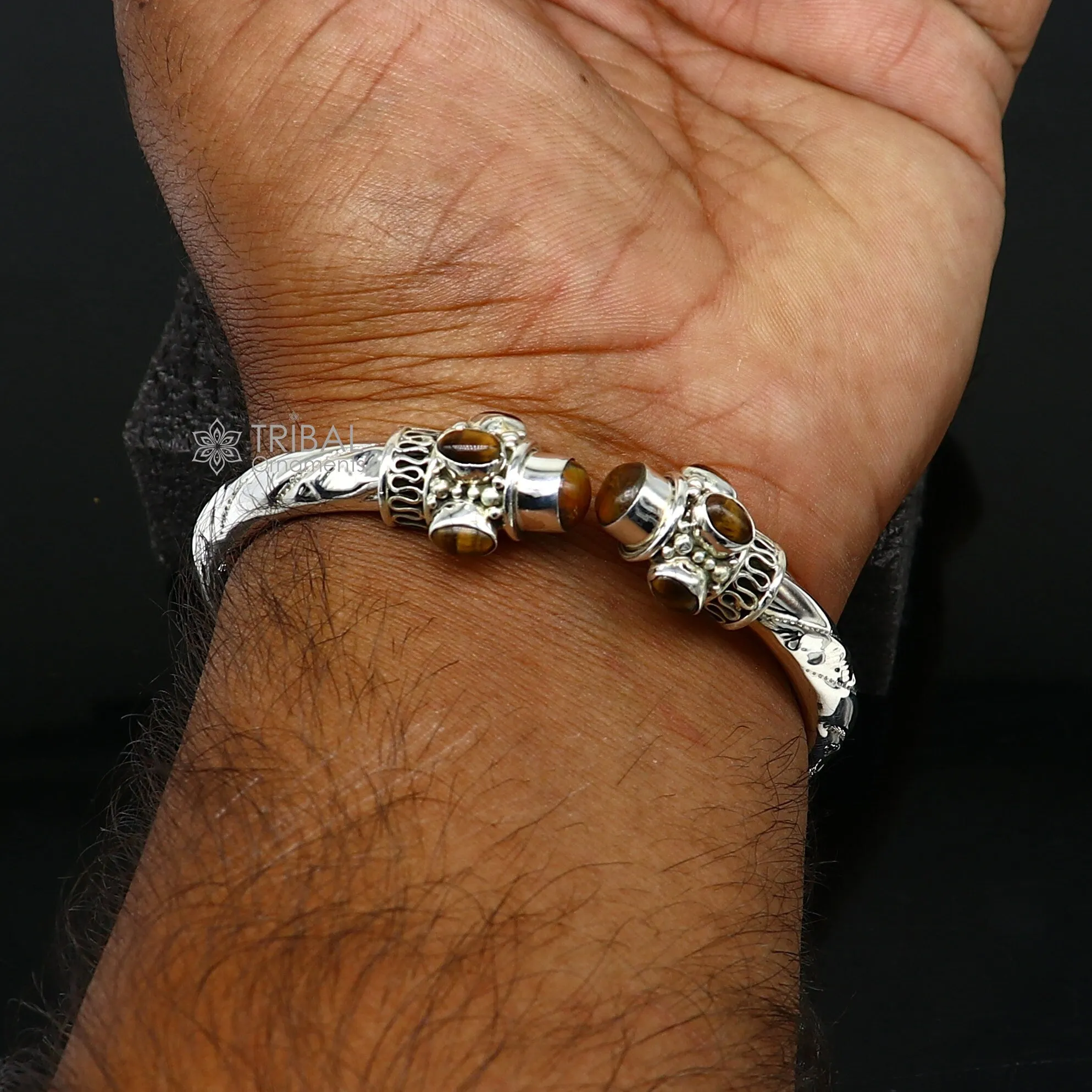 925 sterling silver fabulous tiger eyes stone handmade bangle bracelet kada unisex customized trendy stylish jewelry from india nsk715