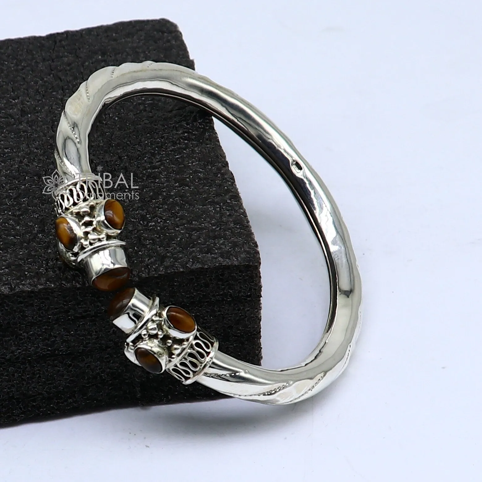 925 sterling silver fabulous tiger eyes stone handmade bangle bracelet kada unisex customized trendy stylish jewelry from india nsk715