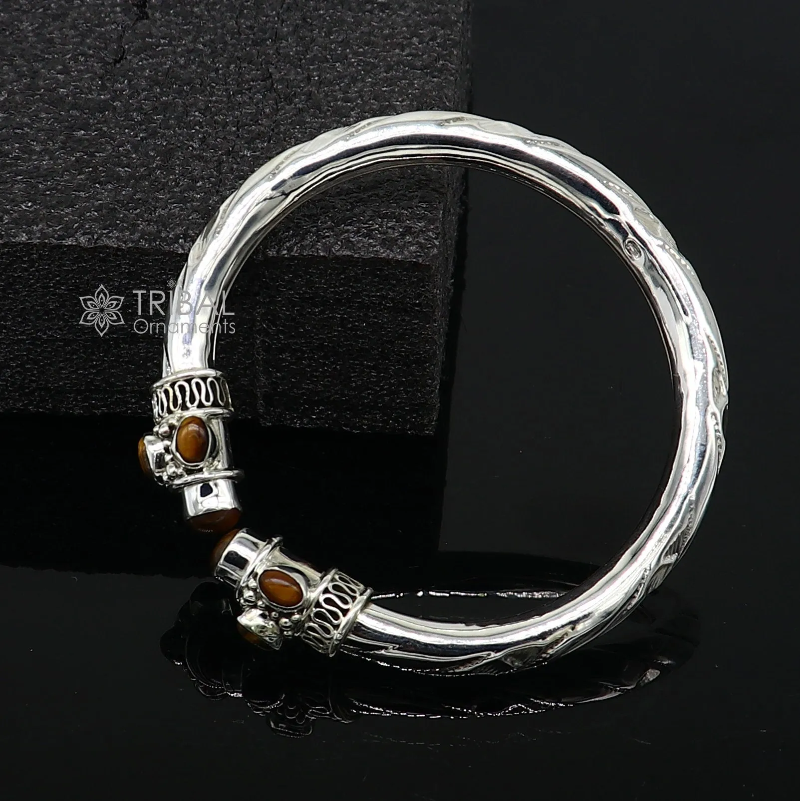 925 sterling silver fabulous tiger eyes stone handmade bangle bracelet kada unisex customized trendy stylish jewelry from india nsk715
