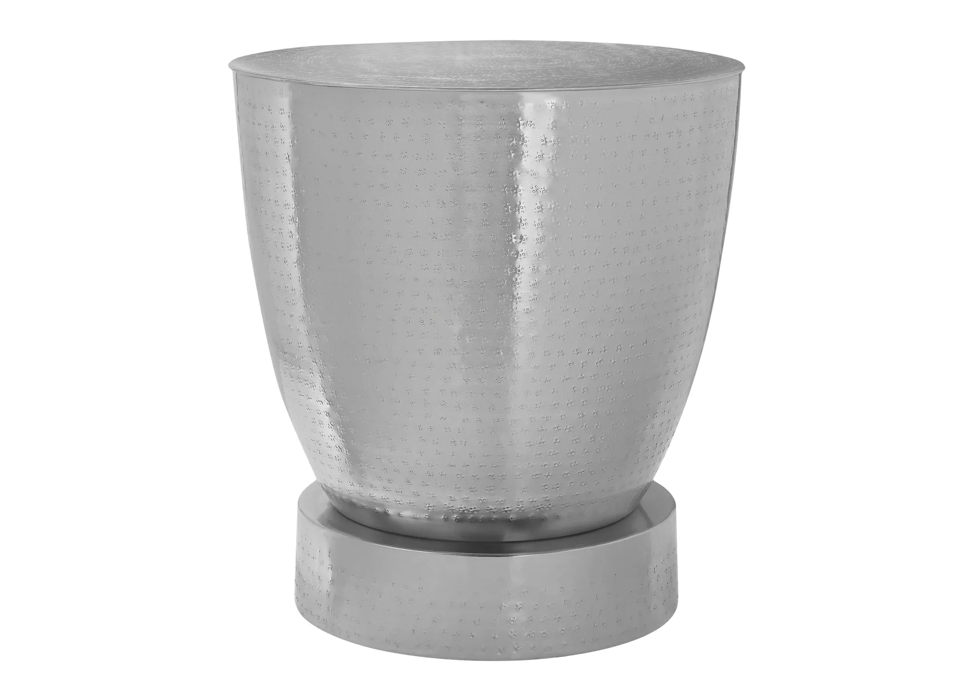 Accent Table, Drum, Side, End, Nightstand, Lamp, Living Room, Bedroom, Chrome Metal, Contemporary, Modern