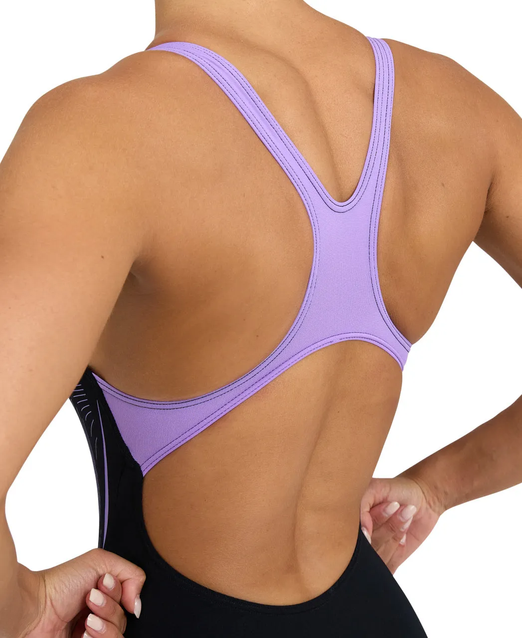 Arena Performance Women's Graphic Swim Pro Back Bra Swimsuit - Black-Lavanda