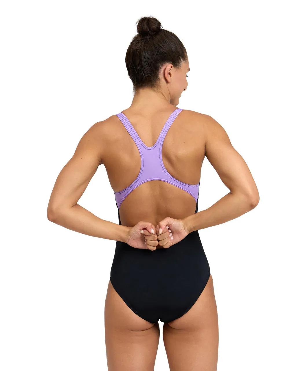 Arena Performance Women's Graphic Swim Pro Back Bra Swimsuit - Black-Lavanda