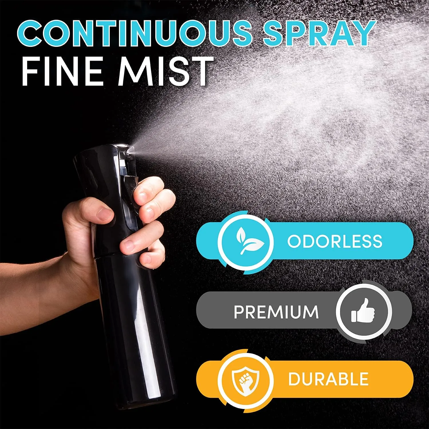 Black Hula Home Continuous Spray Bottle (10.1oz) : Empty Ultra Fine Plastic Water Mist Sprayer for Hairstyling, Cleaning, Salons, Plants, Essential Oil Scents, and More
