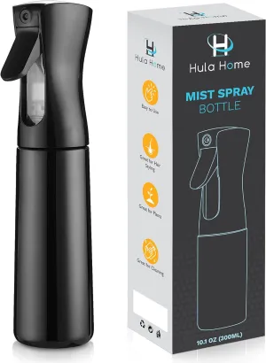 Black Hula Home Continuous Spray Bottle (10.1oz) : Empty Ultra Fine Plastic Water Mist Sprayer for Hairstyling, Cleaning, Salons, Plants, Essential Oil Scents, and More