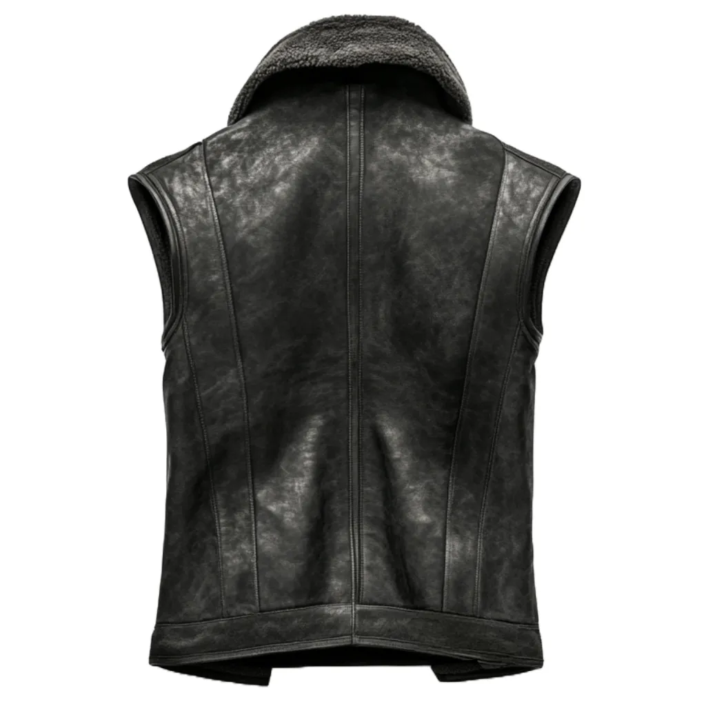 Black Shearling Leather Motorcycle Vest - Made from Premium Leather | El Zoro