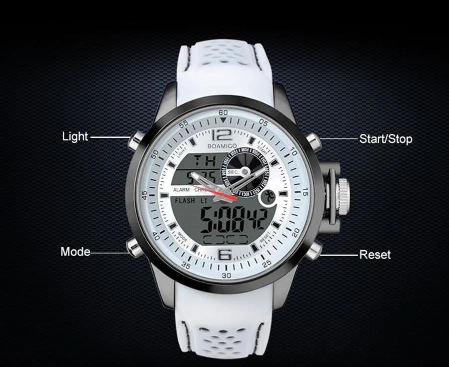 BOAMIGO Luminous LED Digital Watch Military Chronograph Quartz Waterproof Analog Men Sport Watch Rubber Strap Alarm Watches 2021