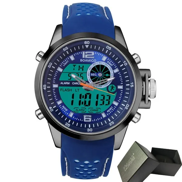 BOAMIGO Luminous LED Digital Watch Military Chronograph Quartz Waterproof Analog Men Sport Watch Rubber Strap Alarm Watches 2021