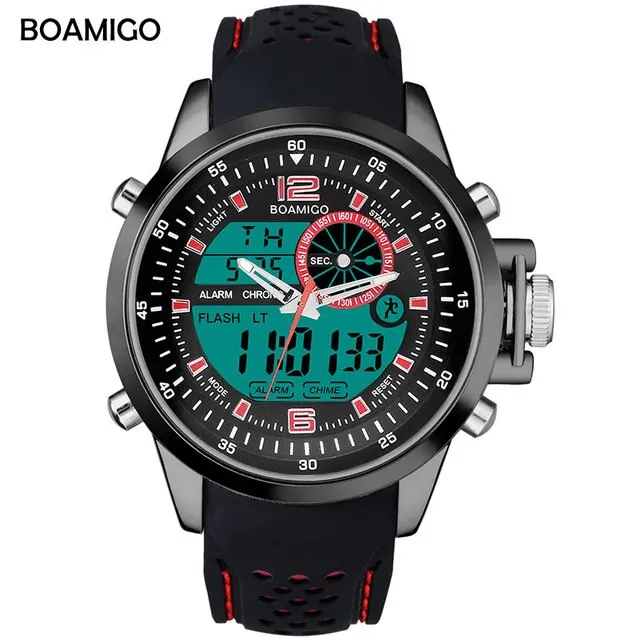 BOAMIGO Luminous LED Digital Watch Military Chronograph Quartz Waterproof Analog Men Sport Watch Rubber Strap Alarm Watches 2021