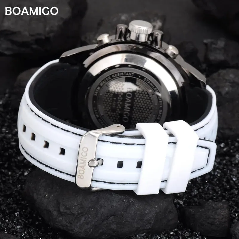 BOAMIGO Luminous LED Digital Watch Military Chronograph Quartz Waterproof Analog Men Sport Watch Rubber Strap Alarm Watches 2021