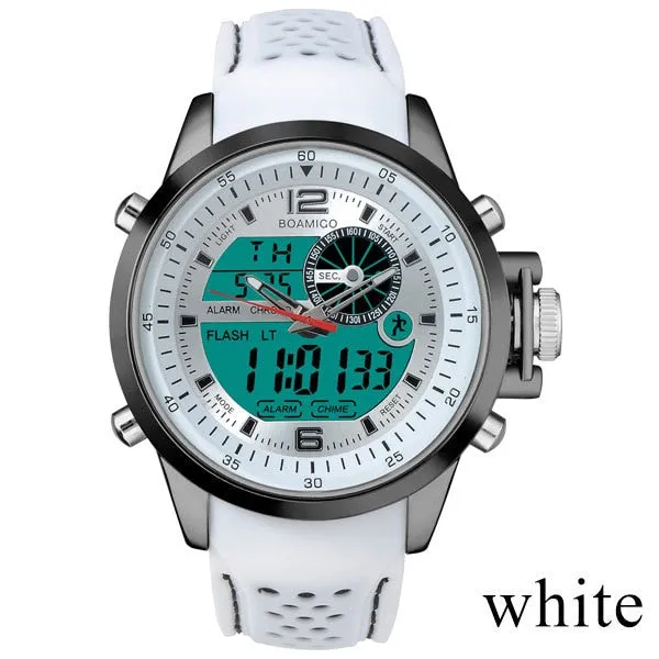 BOAMIGO Luminous LED Digital Watch Military Chronograph Quartz Waterproof Analog Men Sport Watch Rubber Strap Alarm Watches 2021