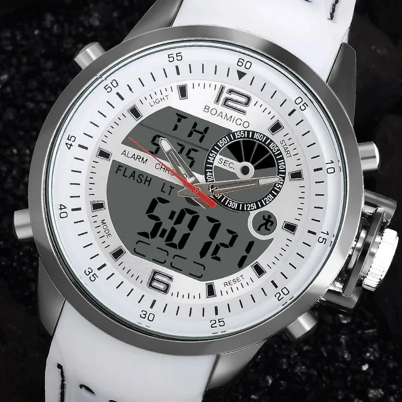 BOAMIGO Luminous LED Digital Watch Military Chronograph Quartz Waterproof Analog Men Sport Watch Rubber Strap Alarm Watches 2021