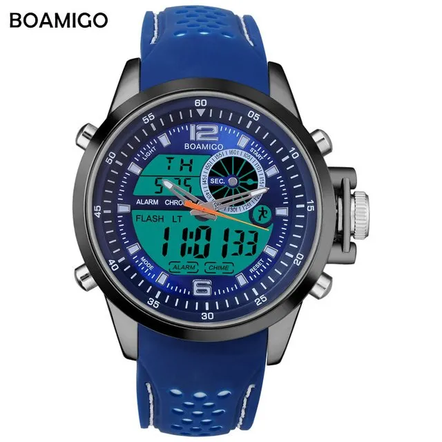 BOAMIGO Luminous LED Digital Watch Military Chronograph Quartz Waterproof Analog Men Sport Watch Rubber Strap Alarm Watches 2021