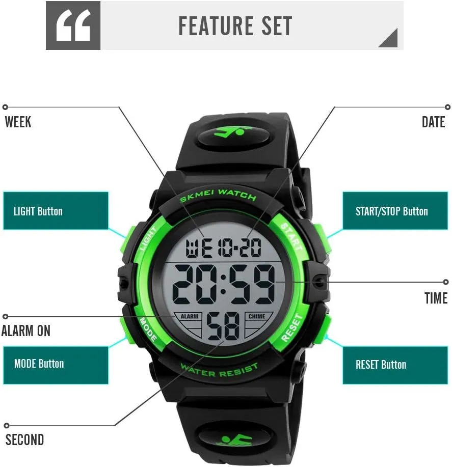 Boys Watch Digital Sports Waterproof Outdoor Kids Watches Alarm Clock 12/24 H Stopwatch Calendar 3-15 Year Old Boys Girls Wristwatch