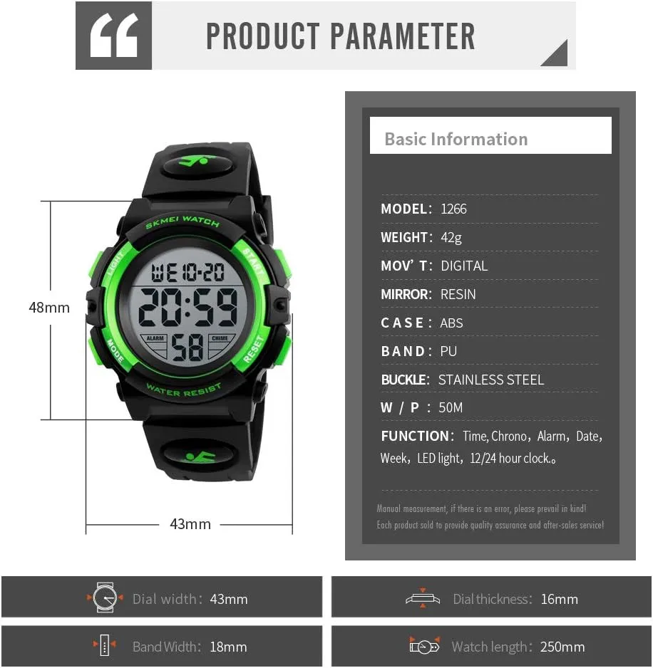 Boys Watch Digital Sports Waterproof Outdoor Kids Watches Alarm Clock 12/24 H Stopwatch Calendar 3-15 Year Old Boys Girls Wristwatch