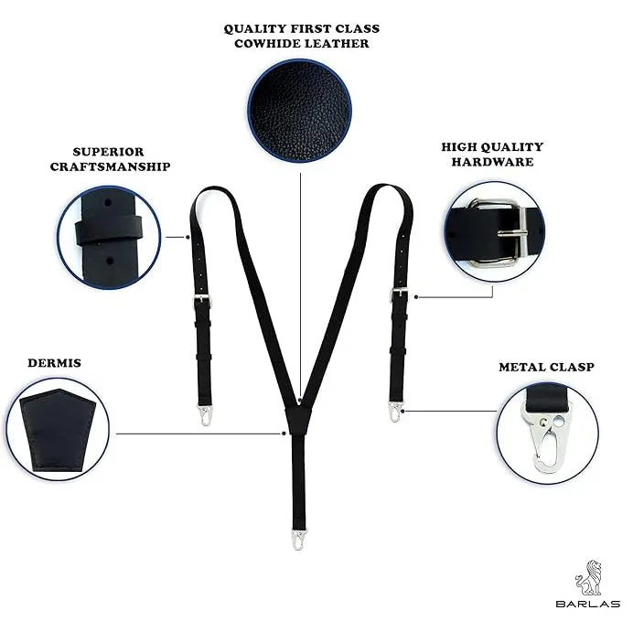 Calvin Crazy Horse Genuine Leather Adjustable Suspenders For Men