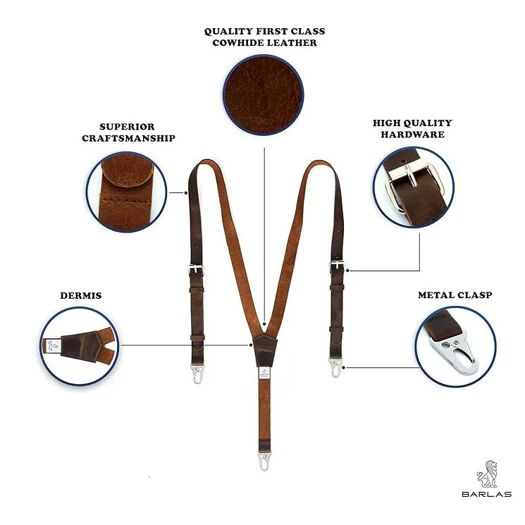 Calvin Crazy Horse Genuine Leather Adjustable Suspenders For Men