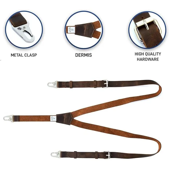 Calvin Crazy Horse Genuine Leather Adjustable Suspenders For Men