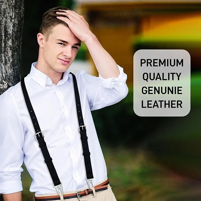 Calvin Crazy Horse Genuine Leather Adjustable Suspenders For Men