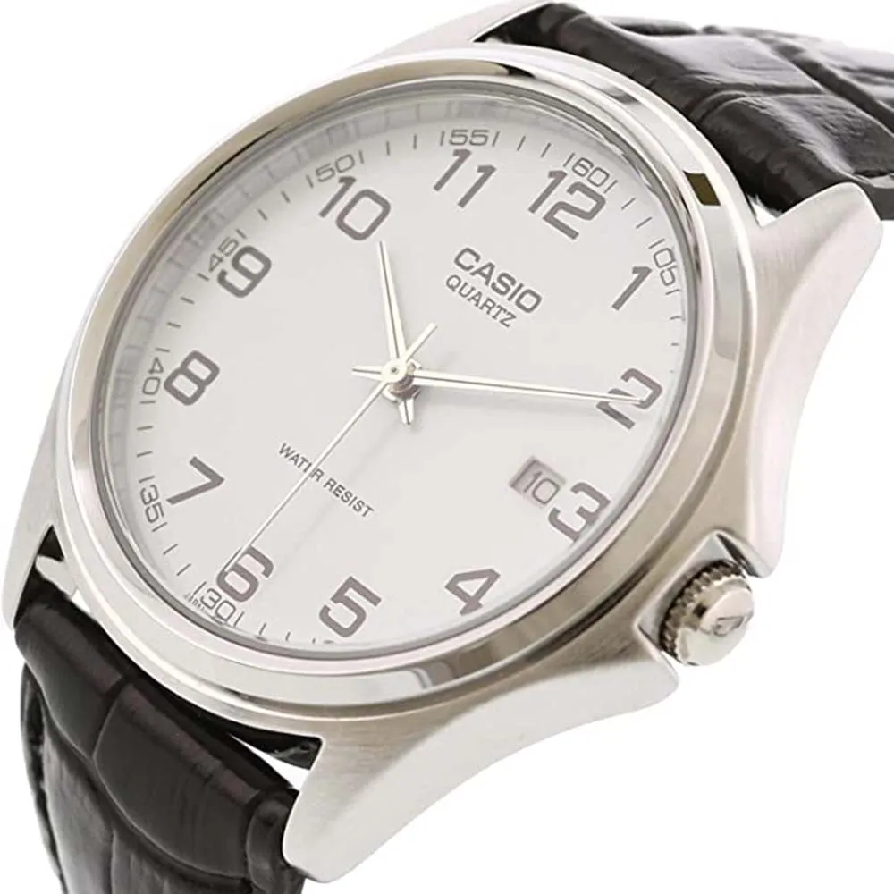 Casio Men's White Dial Black Leather Band Quartz Watch - MTP-1183E-7BDF