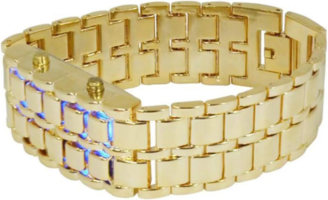 Classic Mens Binary Square LED Digital Watch Black Plated Wrist Watches (Black/red)