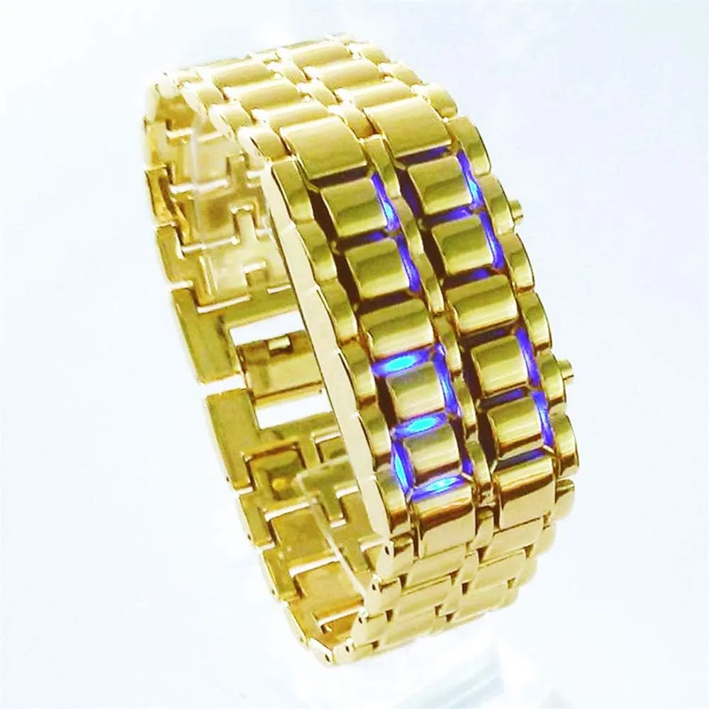 Classic Mens Binary Square LED Digital Watch Black Plated Wrist Watches (Black/red)
