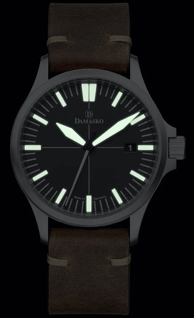 Damasko Watch DK32 Black Vintage Mocha Leather Pin