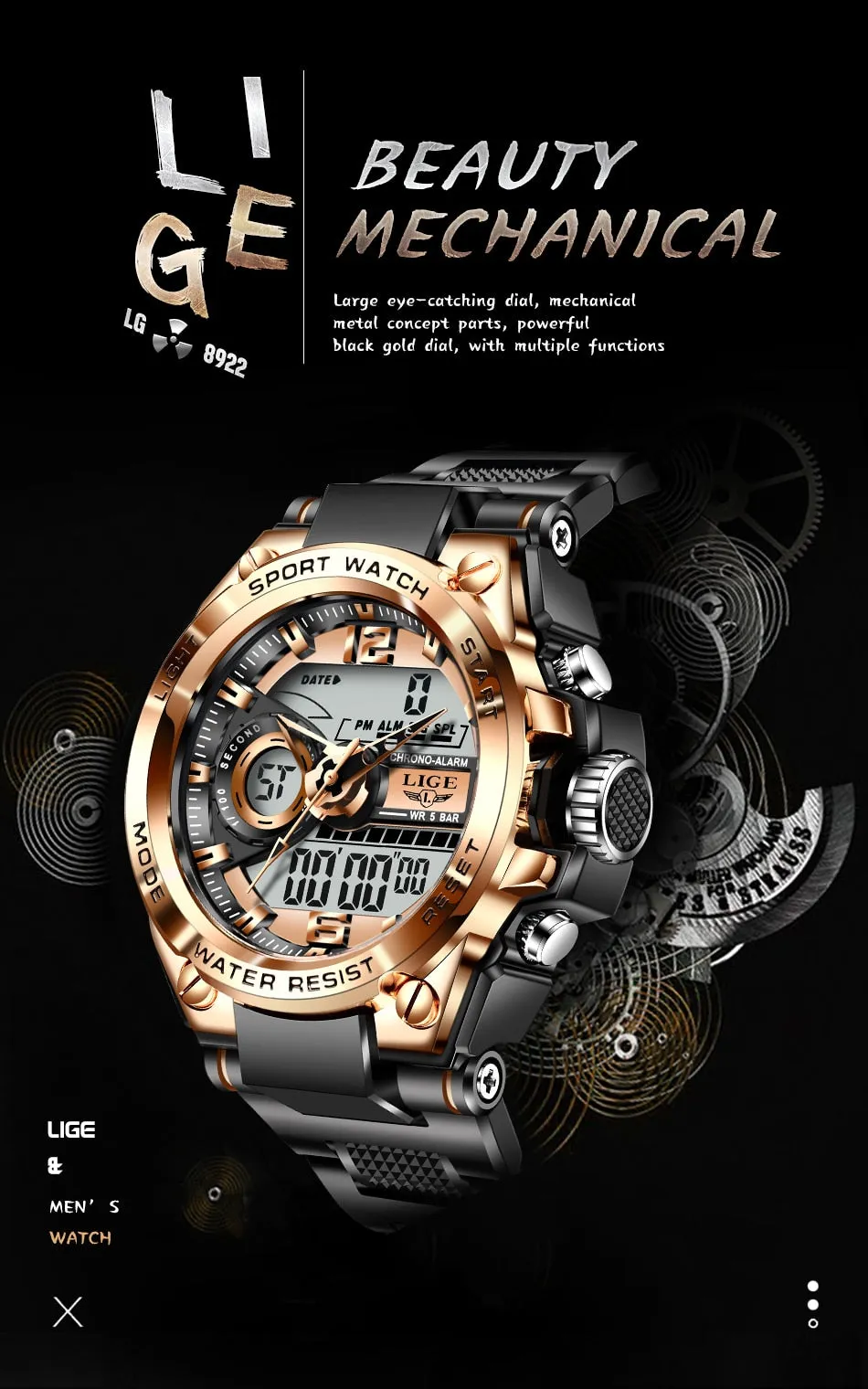 Digital Men Military Watch 50m Waterproof Wristwatch LED Quartz Clock Sport Watch Male Big Watches
