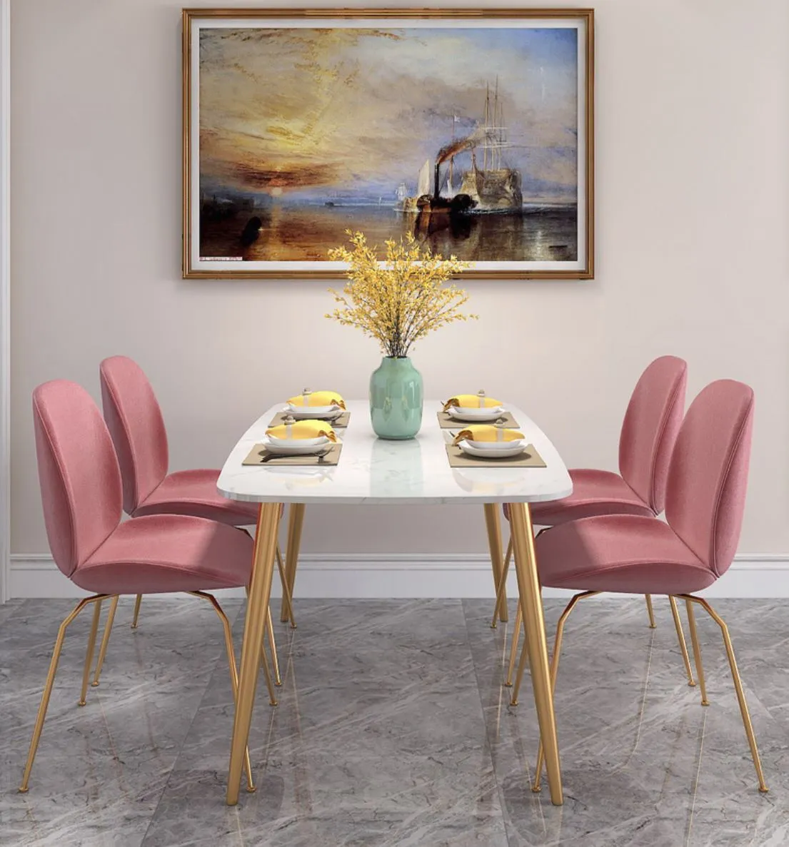 ELIZABETH Modern Minimalist Marble Gold Dining Table