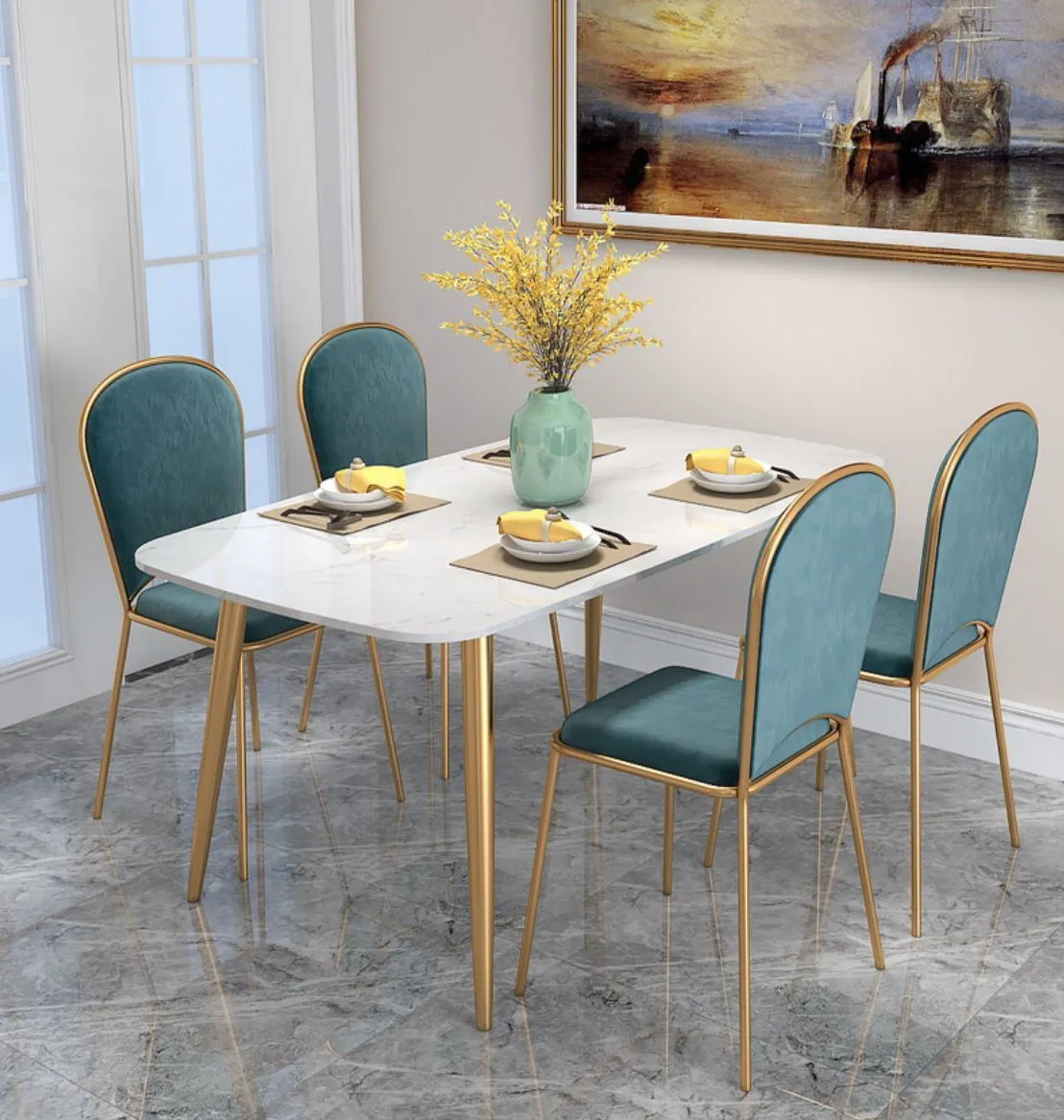ELIZABETH Modern Minimalist Marble Gold Dining Table