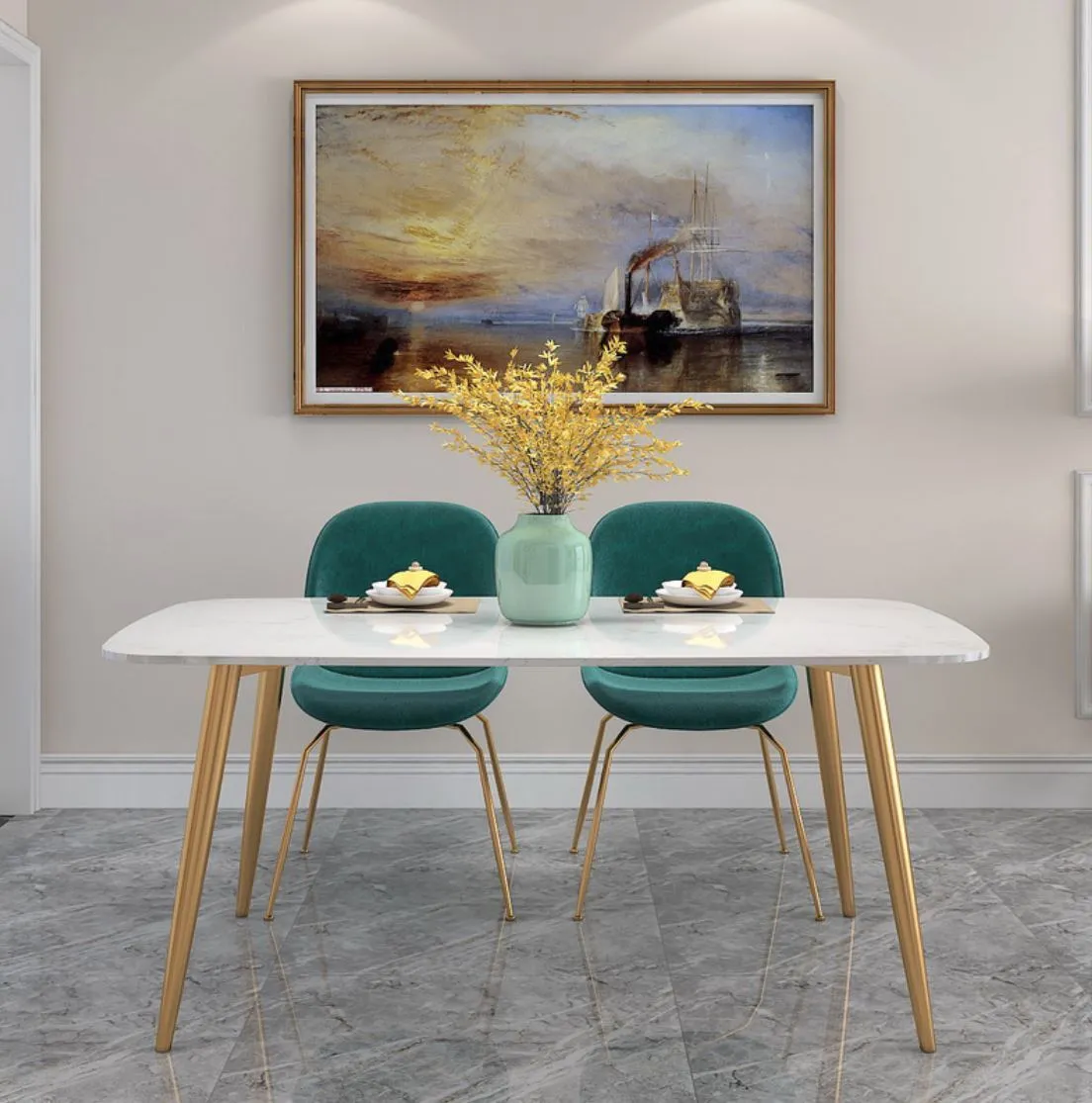 ELIZABETH Modern Minimalist Marble Gold Dining Table