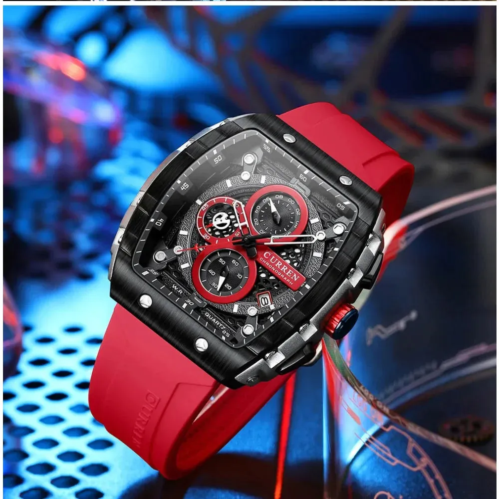Fashion Sports Watches with Large Dial Unique Rectangular Hollow Design Quartz Wristwatches with Chrongraph Auto Date