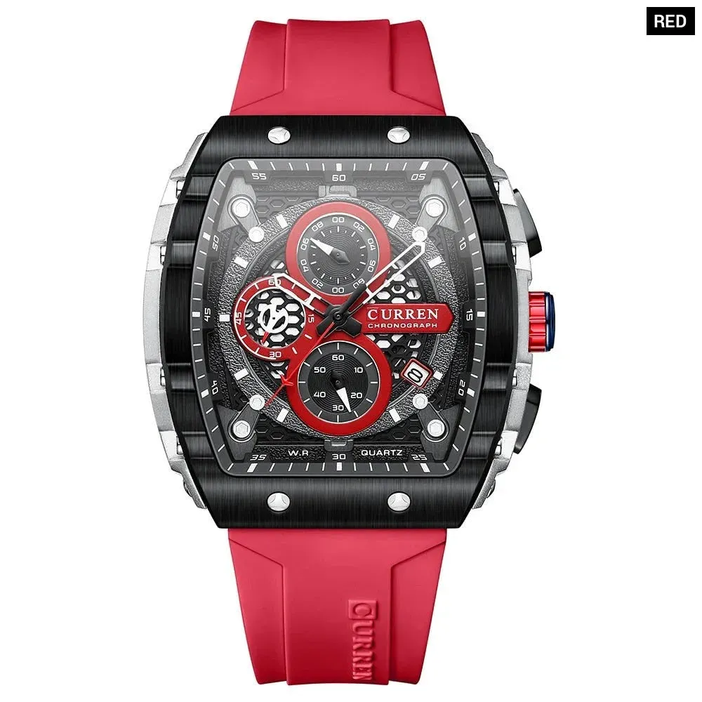 Fashion Sports Watches with Large Dial Unique Rectangular Hollow Design Quartz Wristwatches with Chrongraph Auto Date