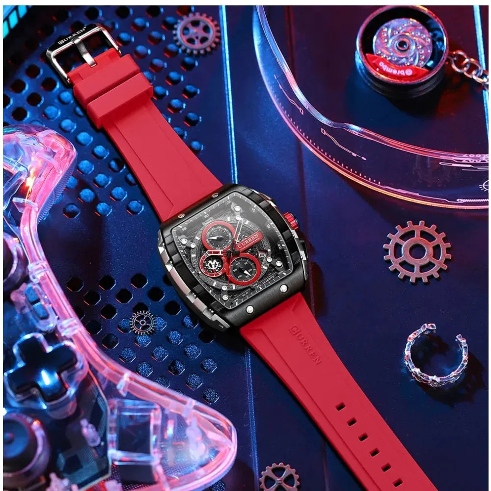 Fashion Sports Watches with Large Dial Unique Rectangular Hollow Design Quartz Wristwatches with Chrongraph Auto Date