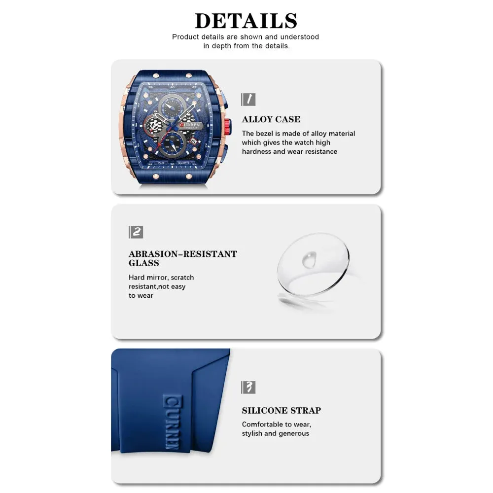 Fashion Sports Watches with Large Dial Unique Rectangular Hollow Design Quartz Wristwatches with Chrongraph Auto Date