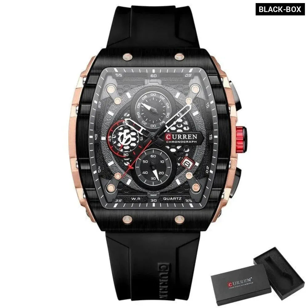 Fashion Sports Watches with Large Dial Unique Rectangular Hollow Design Quartz Wristwatches with Chrongraph Auto Date