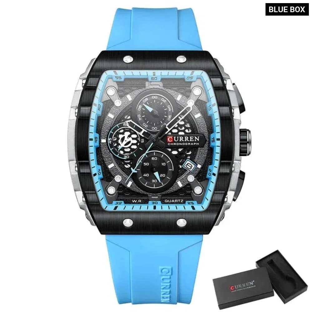 Fashion Sports Watches with Large Dial Unique Rectangular Hollow Design Quartz Wristwatches with Chrongraph Auto Date