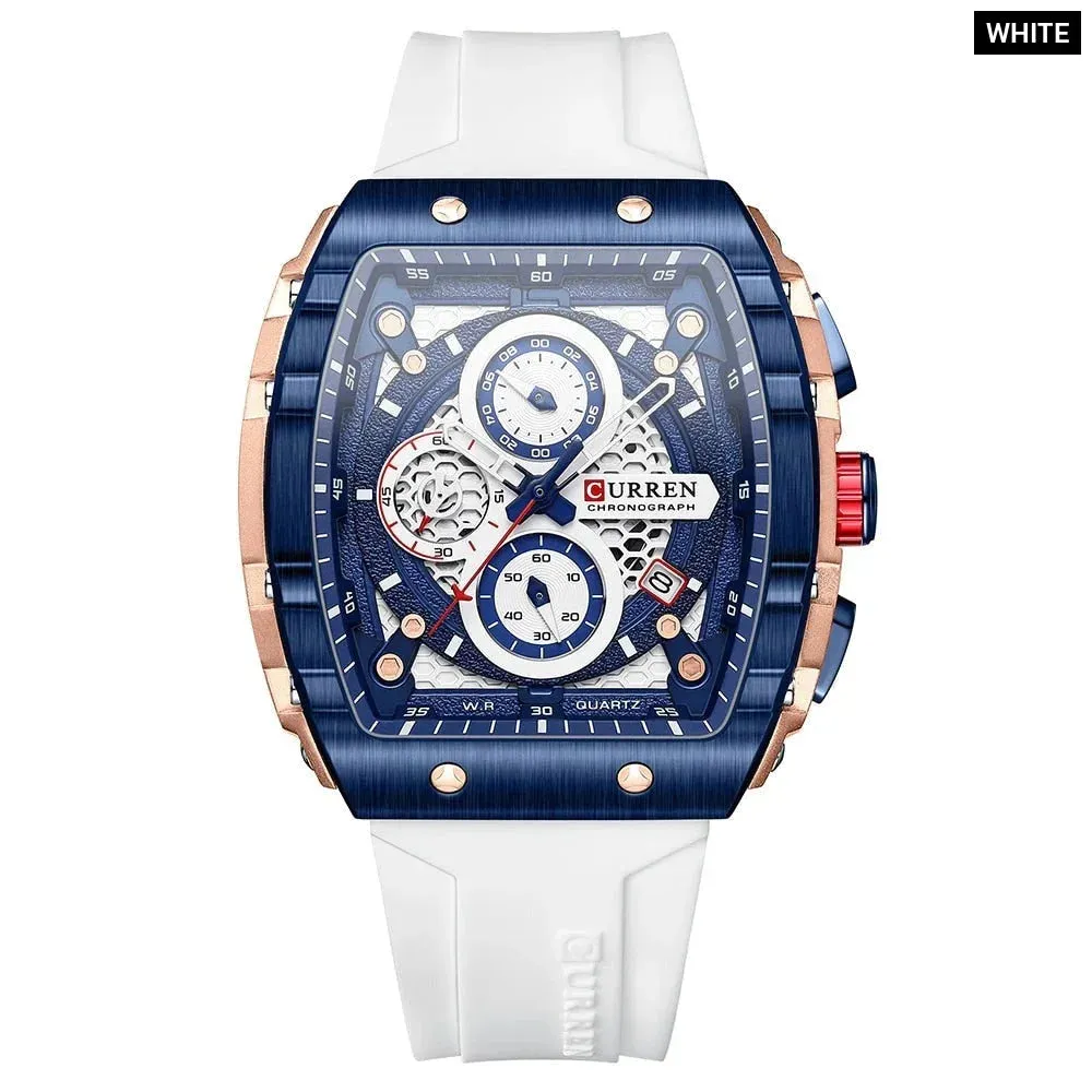 Fashion Sports Watches with Large Dial Unique Rectangular Hollow Design Quartz Wristwatches with Chrongraph Auto Date