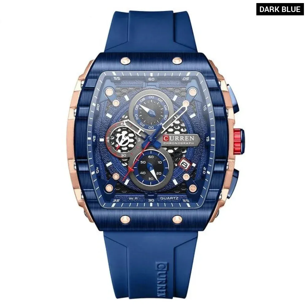 Fashion Sports Watches with Large Dial Unique Rectangular Hollow Design Quartz Wristwatches with Chrongraph Auto Date